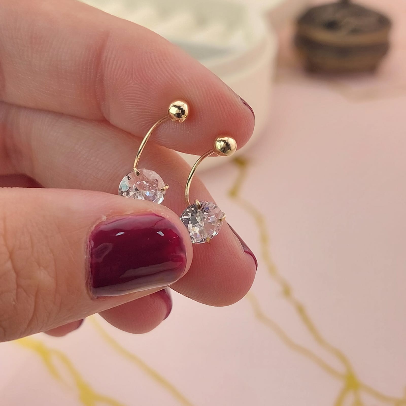 Dormilones Teléfono Piedra Blanca 6mm Oro 10K 25443