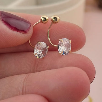 Dormilones Teléfono Piedra Blanca 6mm Oro 10K 25443