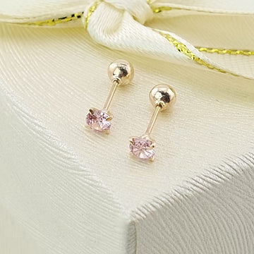 Dormilones Piedra Rosada 3mm Oro 10K 26885
