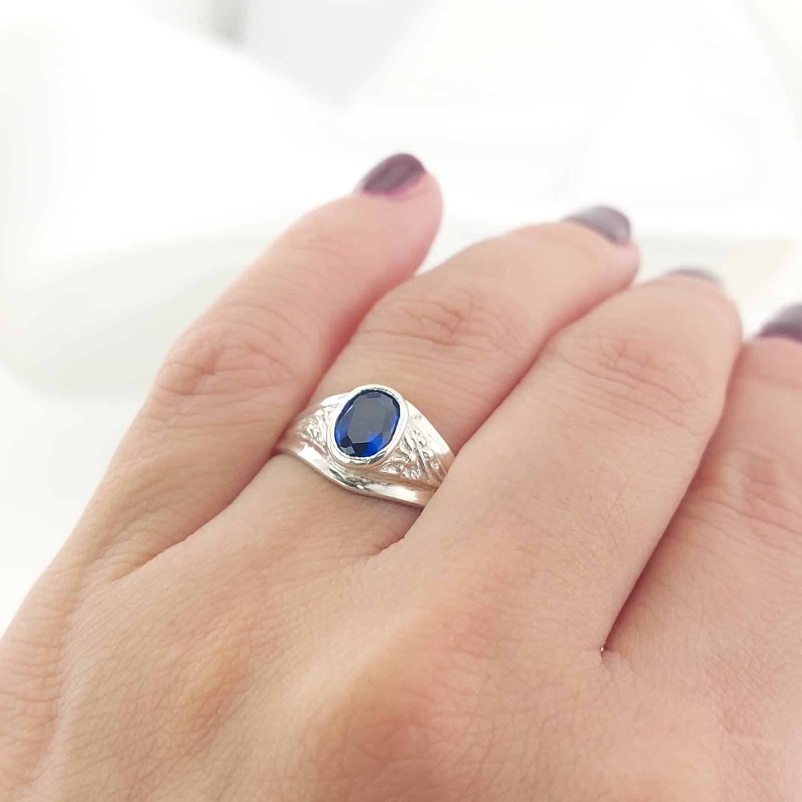 Anillo Graduación Liso Piedra 8x5 Plata 925 27207
