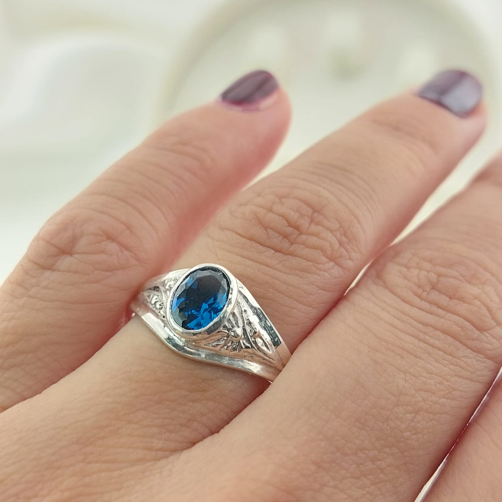 Anillo Graduación Liso Piedra 8x5 Plata 925 27215
