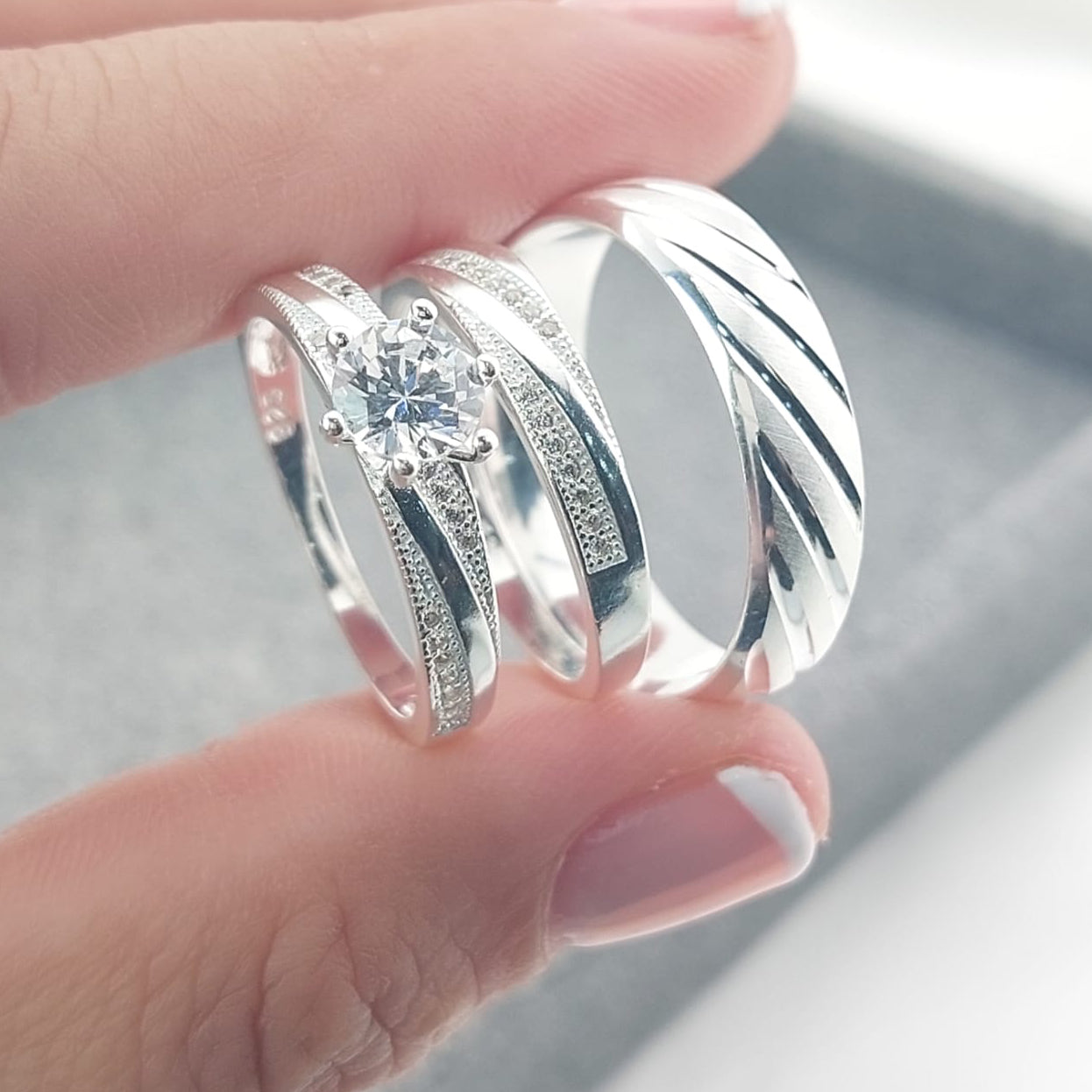 Anillos Tríos Matrimonio Plata 925 27249
