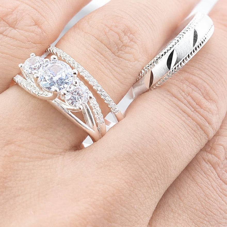 Anillos Tríos Matrimonio Plata 925 27246