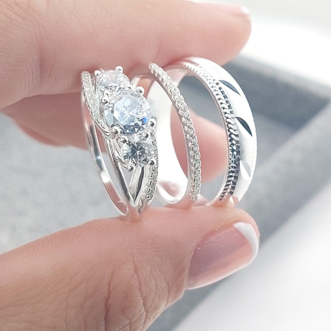 Anillos Tríos Matrimonio Plata 925 27246