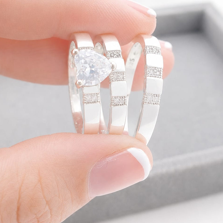 Anillos Tríos Matrimonio Plata 925 27253