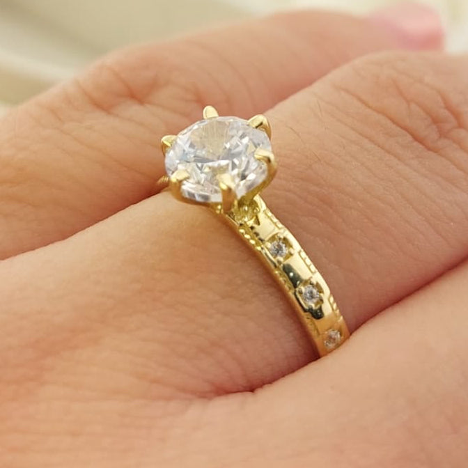 Anillo Compromiso Oro 10k CZ 6mm 27011