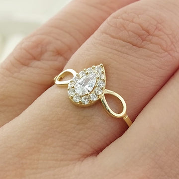 Anillo Compromiso Promesa CZ Gota 6mm Oro 10k 27342