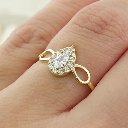 Anillo Compromiso Promesa CZ Gota 6mm Oro 10k 27342