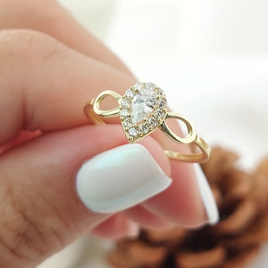 Anillo Compromiso Promesa CZ Gota 6mm Oro 10k 27342
