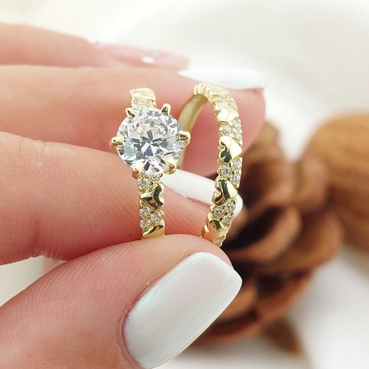 Anillos Dúo Compromiso Oro 10k CZ 6mm 27331