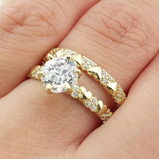 Anillos Dúo Compromiso Oro 10k CZ 6mm 27331