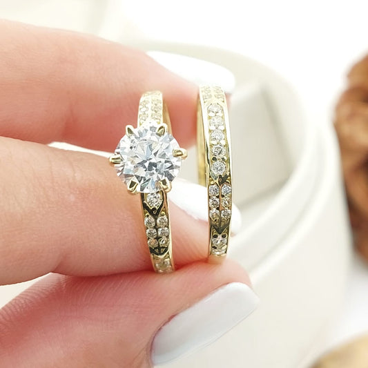 Anillos Dúo Compromiso Oro 10k CZ 6mm 27332