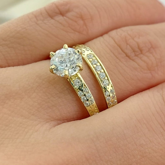 Anillos Dúo Compromiso Oro 10k CZ 6mm 27332