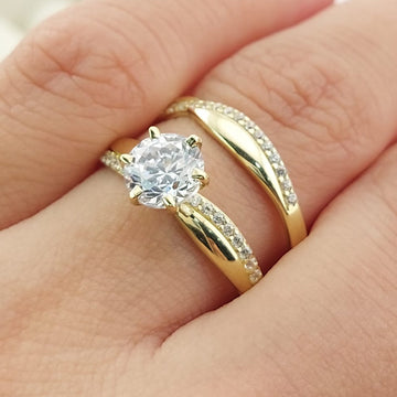 Anillos Dúo Compromiso Oro 10k CZ 6mm 27333