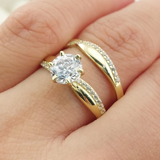 Anillos Dúo Compromiso Oro 10k CZ 6mm 27333