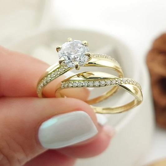 Anillos Dúo Compromiso Oro 10k CZ 6mm 27333