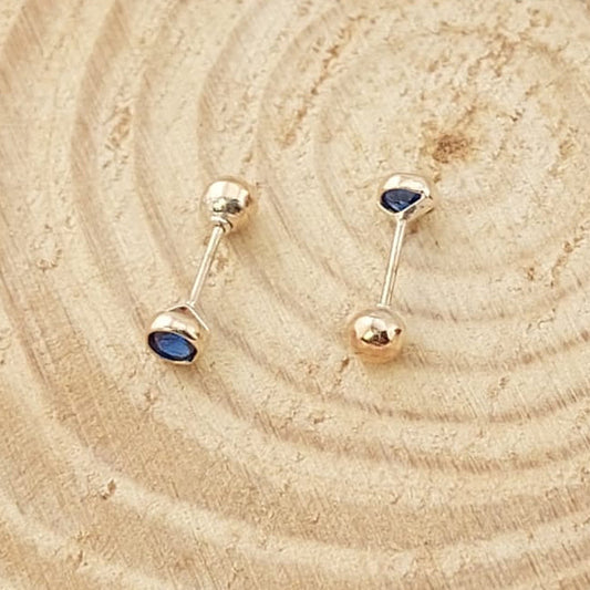 Dormilones Biselado Azul 3mm Oro 10K 17820