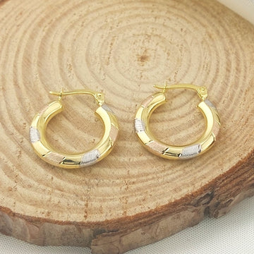 Argollas 18mm/3mm Tres Tonos Oro 10k Italia 27385