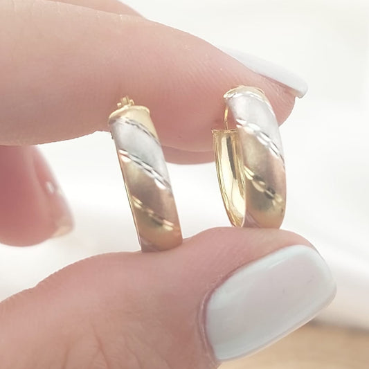 Argollas 15mm/4mm Tres Tonos Oro 10k Italia 27386