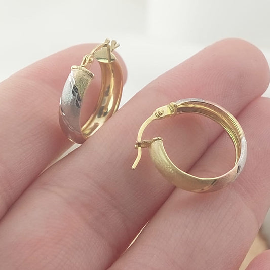 Argollas 15mm/4mm Tres Tonos Oro 10k Italia 27386