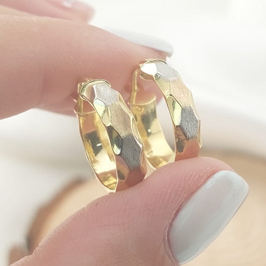 Argollas 15mm/4mm Tres Tonos Oro 10k Italia 27391