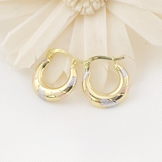 Argollas 13mm Tres Tonos Oro 10k Italia 27409