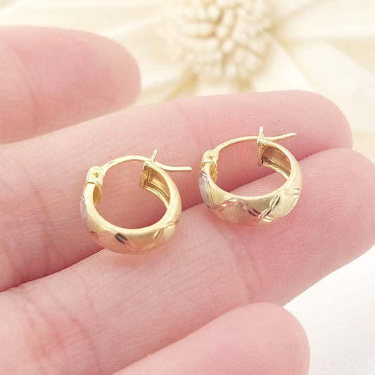 Argollas 10mm Tres Tonos Oro 10k Italia 27416