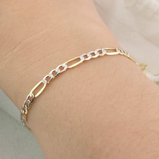 Pulsera Figaro Diamantada 19cm/3mm Oro 10k 27429