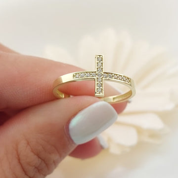 Anillo Cruz Dama Oro 10k 27442
