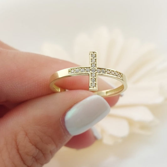 Anillo Cruz Dama Oro 10k 27442