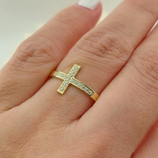 Anillo Cruz Dama Oro 10k 27442