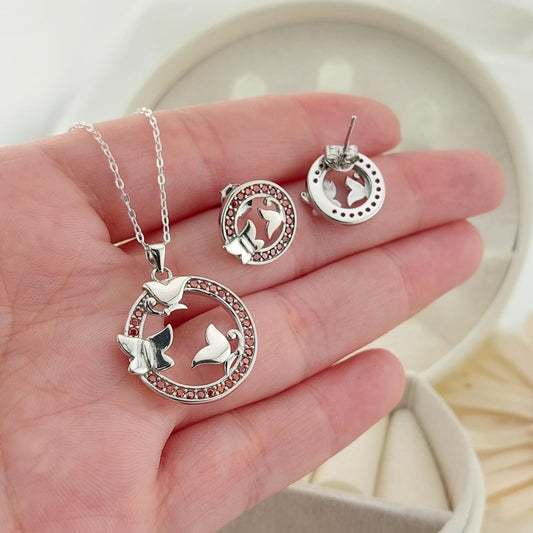 JUEGO ROJO MARIPOSAS  PLATA 925 01183