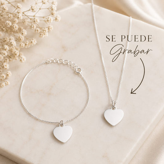 Juego Collar Placa 40-45cm/Pulsera Placa 17-18.5cm Plata 925 26259