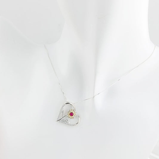 Collar 50cm Dije Corazón Girasol 20mm Plata 925 26951