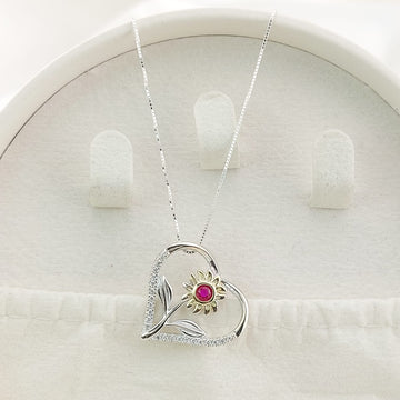 Collar 50cm Dije Corazón Girasol 20mm Plata 925 26951