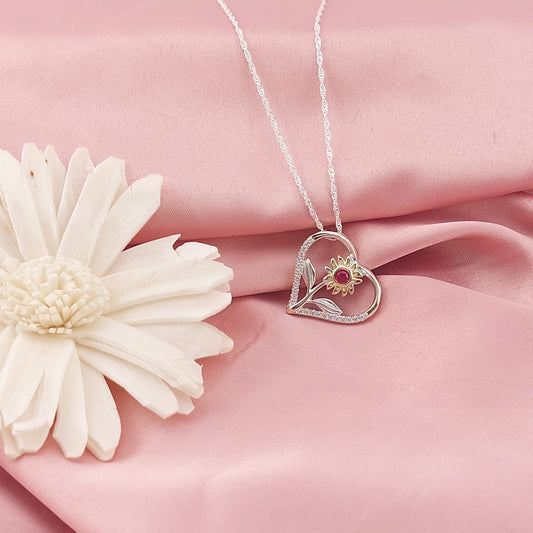 Collar 50cm Dije Corazón Girasol 20mm Plata 925 26951