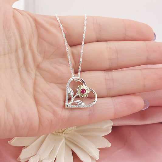 Collar 50cm Dije Corazón Girasol 20mm Plata 925 26951