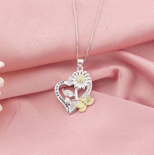 Collar 50cm Dije Corazón Girasol 20mm Plata 925 26952