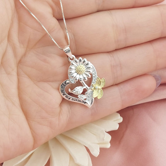Collar 50cm Dije Corazón Girasol 20mm Plata 925 26952