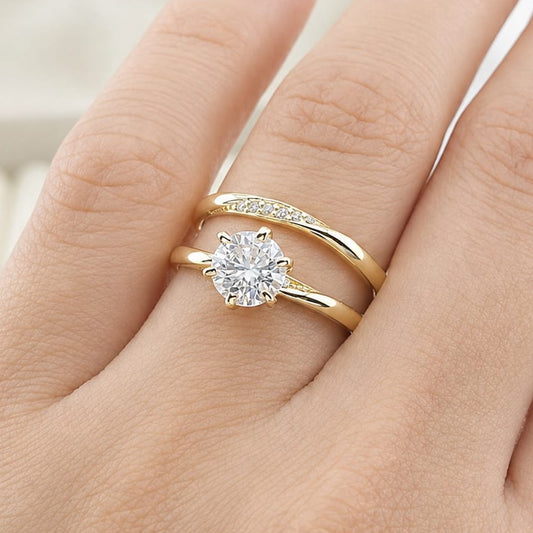 Anillos Dúo Compromiso Oro 10k CZ 6mm 27529
