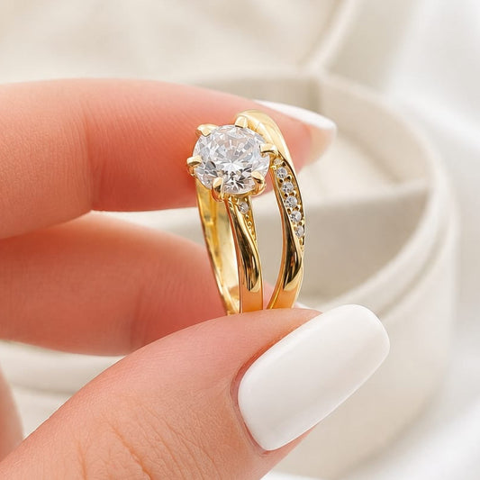 Anillos Dúo Compromiso Oro 10k CZ 6mm 27529
