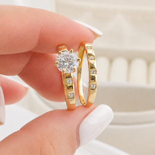 Anillos Dúo Compromiso Oro 10k CZ 6mm 27536