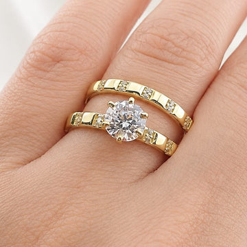 Anillos Dúo Compromiso Oro 10k CZ 6mm 27536