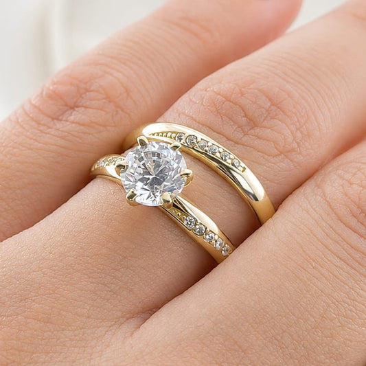 Anillos Dúo Compromiso Oro 10k CZ 6mm 27528