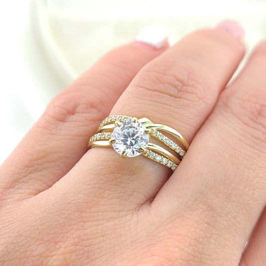 Anillos Dúo Compromiso Oro 10k CZ 6mm 27530