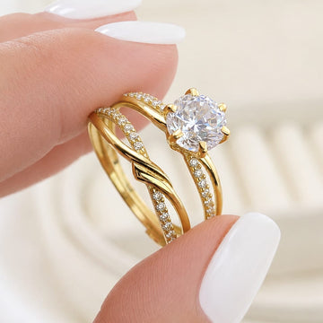 Anillos Dúo Compromiso Oro 10k CZ 6mm 27530