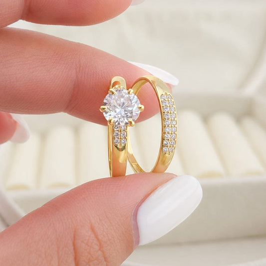 Anillos Dúo Compromiso Oro 10k CZ 6mm 27531