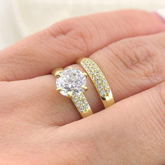 Anillos Dúo Compromiso Oro 10k CZ 6mm 27531