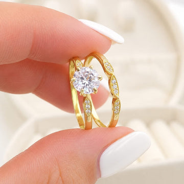 Anillos Dúo Compromiso Oro 10k CZ 6mm 27532