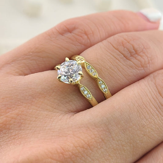 Anillos Dúo Compromiso Oro 10k CZ 6mm 27532